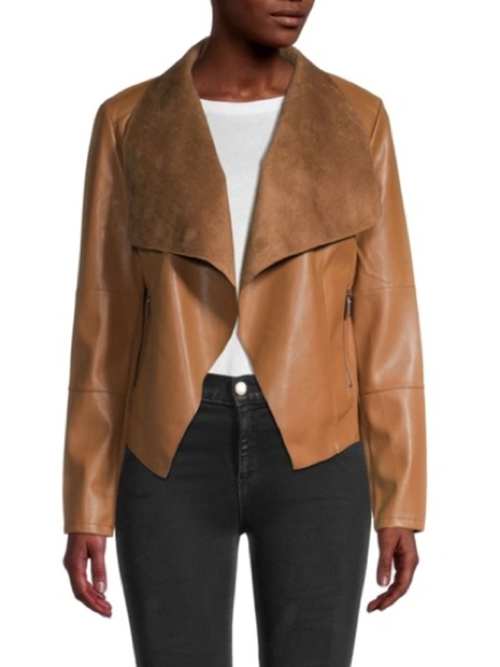 bagatelle Drape Faux Leather & Faux Suede Jacket in Tan Size Large - C30-129